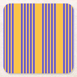 Posavasos Cuadrado De Papel Patrón de cinco rayas azul y amarillo eléctrico