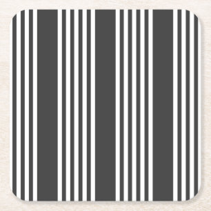 Posavasos Cuadrado De Papel Patrón de cinco rayas blanco y carbonífero