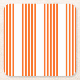 Posavasos Cuadrado De Papel patrón de cinco rayas blanco y naranja
