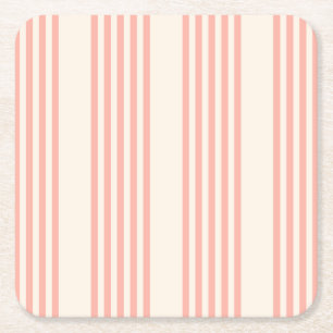 Posavasos Cuadrado De Papel Patrón de cinco rayas de coral y beige