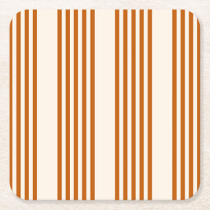 Posavasos Cuadrado De Papel Patrón de cinco rayas de naranja quemado y beige