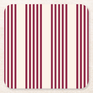 Posavasos Cuadrado De Papel Patrón de cinco rayas rojo y beige borgoñoso