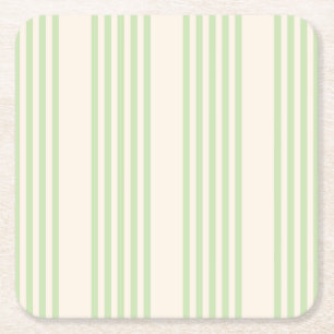 Posavasos Cuadrado De Papel Patrón de cinco rayas verde claro y beige