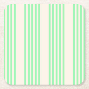 Posavasos Cuadrado De Papel Patrón de cinco rayas verde y beige