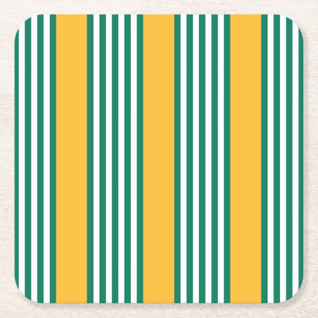 Posavasos Cuadrado De Papel Patrón de cinco rayas verdes y blancas con amarill (Anverso)