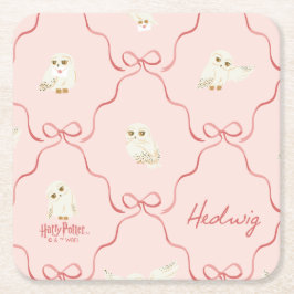 Posavasos Cuadrado De Papel Patrón de cinta rosa Hedwig
