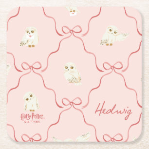 Posavasos Cuadrado De Papel Patrón de cinta rosa Hedwig