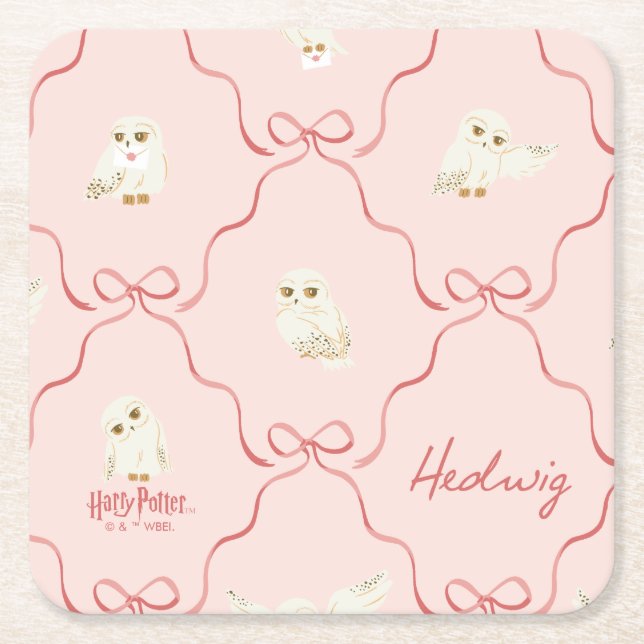 Posavasos Cuadrado De Papel Patrón de cinta rosa Hedwig (Anverso)