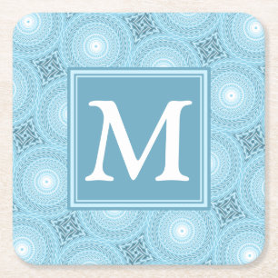 Posavasos Cuadrado De Papel Patrón de círculos azules de ángel de monograma