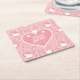 Posavasos Cuadrado De Papel Patrón de cisne rosa y blanco para Baby Shower