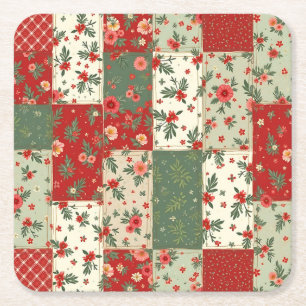 Posavasos Cuadrado De Papel Patrón de colcha floral vintage navideño festivo