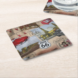 Posavasos Cuadrado De Papel Patrón de color de la ruta divertida 66