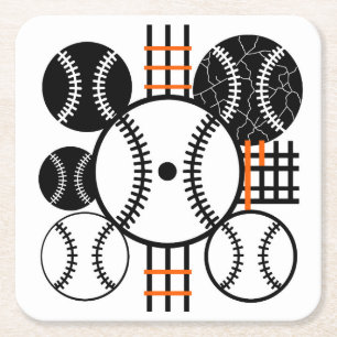 Posavasos Cuadrado De Papel Patrón de color naranja blanco y negro de béisbol