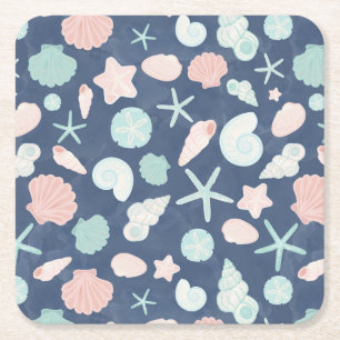 Posavasos Cuadrado De Papel patrón de conchas marinas