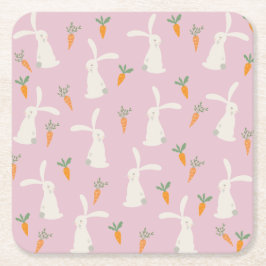 Posavasos Cuadrado De Papel Patrón de conejo lindo y zanahoria