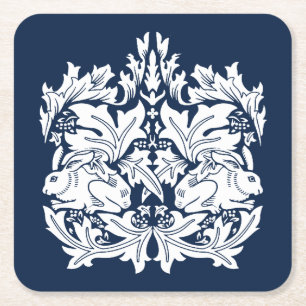 Posavasos Cuadrado De Papel Patrón de conejo William Morris Brer