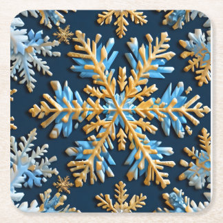 Posavasos Cuadrado De Papel Patrón de copos de nieve en un fondo azul oscuro