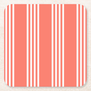Posavasos Cuadrado De Papel Patrón de coral vivo y blanco de cuatro rayas