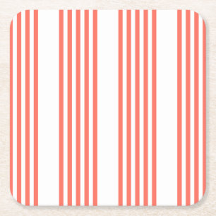 Posavasos Cuadrado De Papel Patrón de coral vivo y cinco rayas blancas