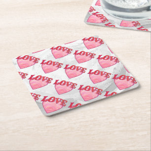 Posavasos Cuadrado De Papel Patrón de corazón de amor