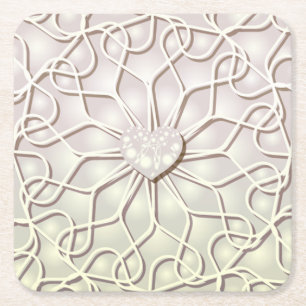 Posavasos Cuadrado De Papel Patrón de corazón de amor de oro Rosa geométrico