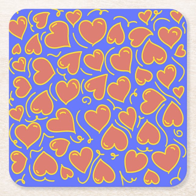 Posavasos Cuadrado De Papel Patrón de corazón divertido y negrita (Anverso)