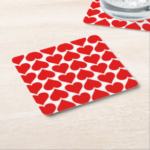 POSAVASOS CUADRADO DE PAPEL PATRON DE CORAZÓN ROJO
