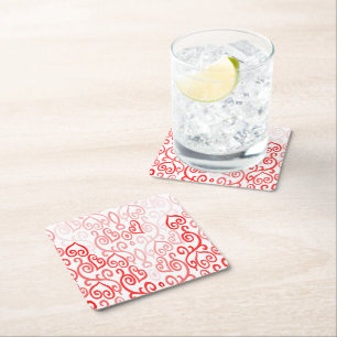 Posavasos Cuadrado De Papel Patrón de corazón rojo y rosa
