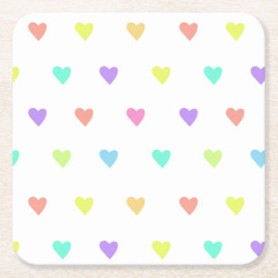 Posavasos Cuadrado De Papel Patrón de Corazones Arcoiris de Pastel Cute Pastel