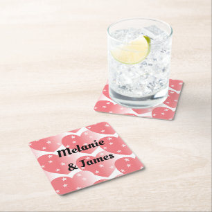 Posavasos Cuadrado De Papel Patrón de Corazones de Estrella Rosa Lindo