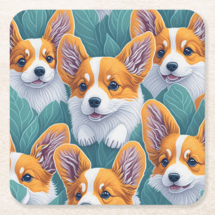 Posavasos Cuadrado De Papel Patrón de corgi