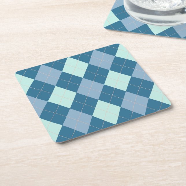 Posavasos Cuadrado De Papel Patrón de cosecha de arglos azules (En perspectiva)