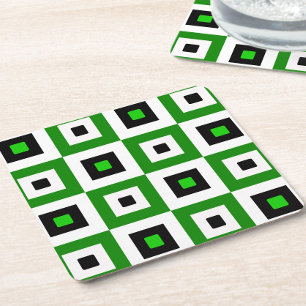 Posavasos Cuadrado De Papel Patrón de Cuadrados a Cuadros Verde Negro Blanco