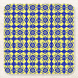 Posavasos Cuadrado De Papel Patrón de cuadros argyle azul amarillo