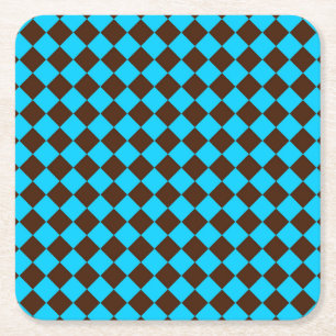 Posavasos Cuadrado De Papel Patrón de cuadros de diamante azul marrón