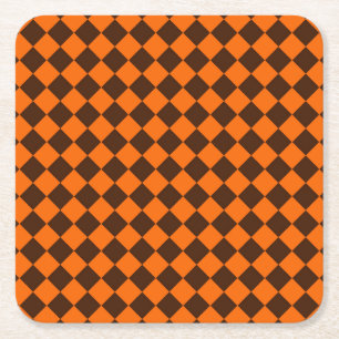 Posavasos Cuadrado De Papel Patrón de cuadros de diamante naranja marrón