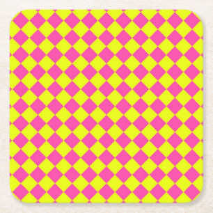 Posavasos Cuadrado De Papel Patrón de cuadros de diamante rosa amarillo