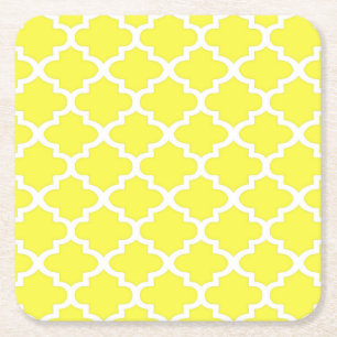 Posavasos Cuadrado De Papel Patrón de cuatro hojas en amarillo cítrico