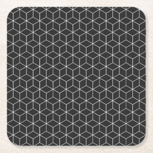 Posavasos Cuadrado De Papel Patrón de cubo geométrico blanco y negro