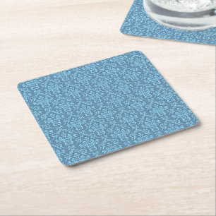 Posavasos Cuadrado De Papel Patrón de damasco azul