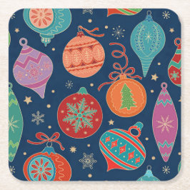 Posavasos Cuadrado De Papel Patrón de decoración de árbol de Navidad dorado mu