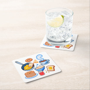 Posavasos Cuadrado De Papel Patrón de desayuno adorable – Comida Kawaii sin co