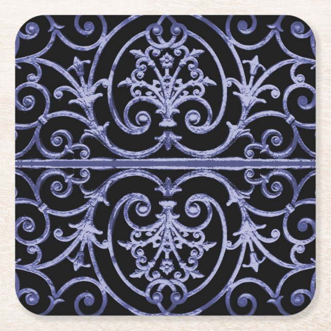 Posavasos Cuadrado De Papel Patrón de desplazamiento índigo (Anverso)