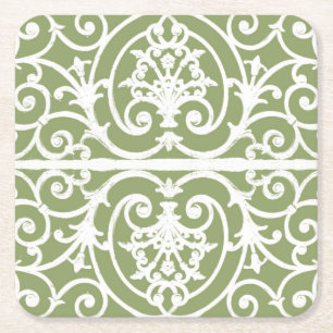 Posavasos Cuadrado De Papel Patrón de desplazamiento verde oliva