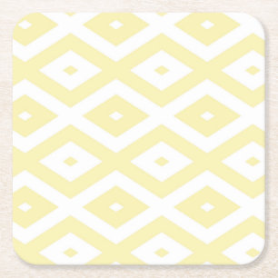 Posavasos Cuadrado De Papel Patrón de diamante amarillo y blanco pálido