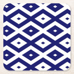 Posavasos Cuadrado De Papel Patrón de diamante blanco y azul de la marina