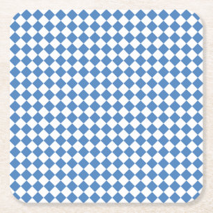 Posavasos Cuadrado De Papel Patrón de diamante de cuadros azules y blancos