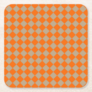 Posavasos Cuadrado De Papel Patrón de diamante de cuadros de color taupe naran