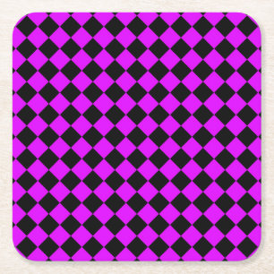 Posavasos Cuadrado De Papel Patrón de diamante de cuadros púrpura negro