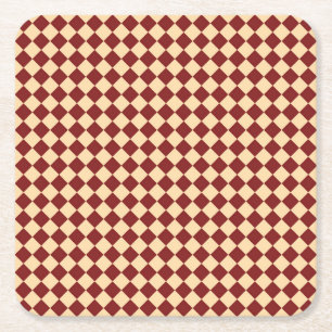 Posavasos Cuadrado De Papel Patrón de diamante de cuadros rojos y amarillos